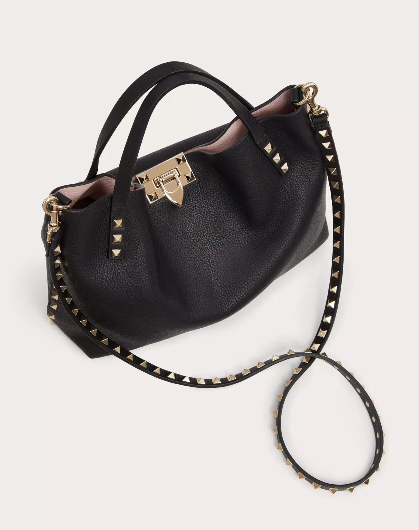 SMALL ROCKSTUD GRAINY CALFSKIN BAG WITH CONTRASTING LINING